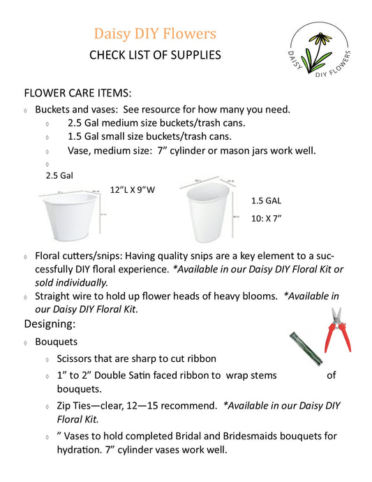 Check list of Supplies you will need.