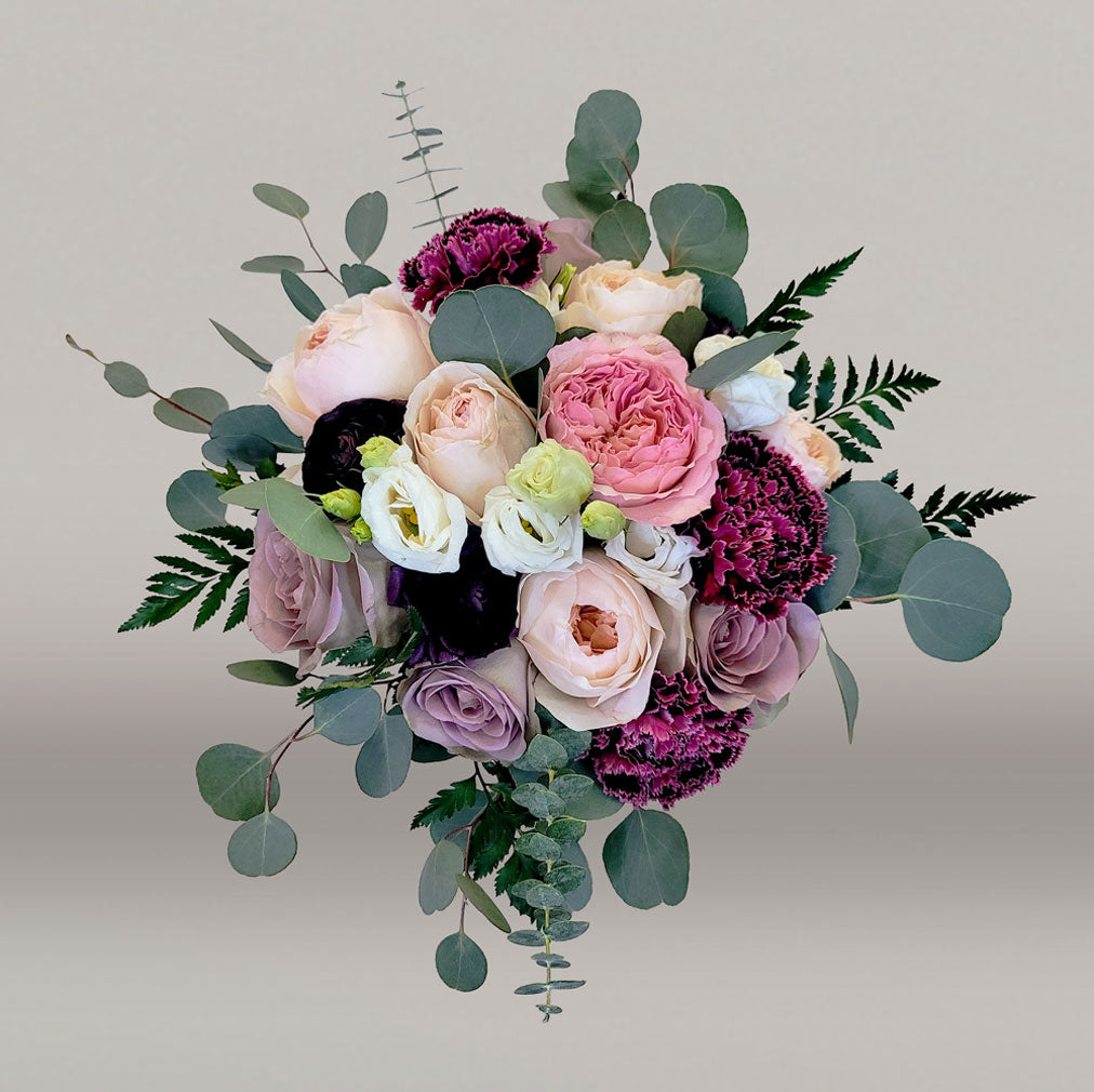 bulk wedding flowers bride's bouquet plum mauve