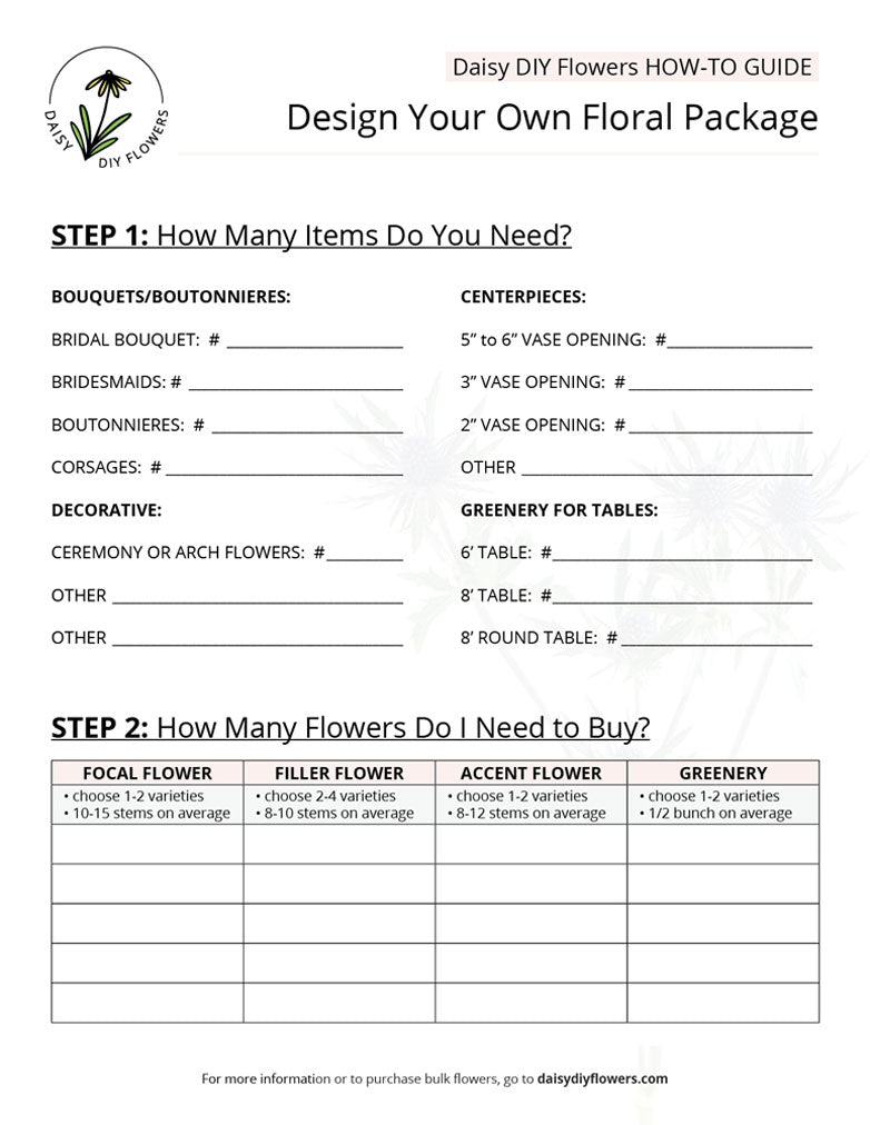 DIY wedding floral worksheet how many flowers do i need for my wedding