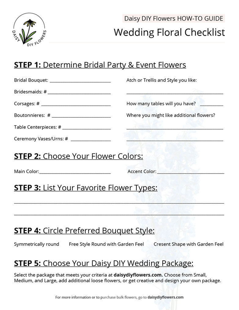 free wedding floral design checklist DIY wedding flowers