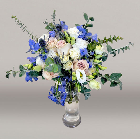 bulk wedding flowers bride's bouquet blush dusty rose blue